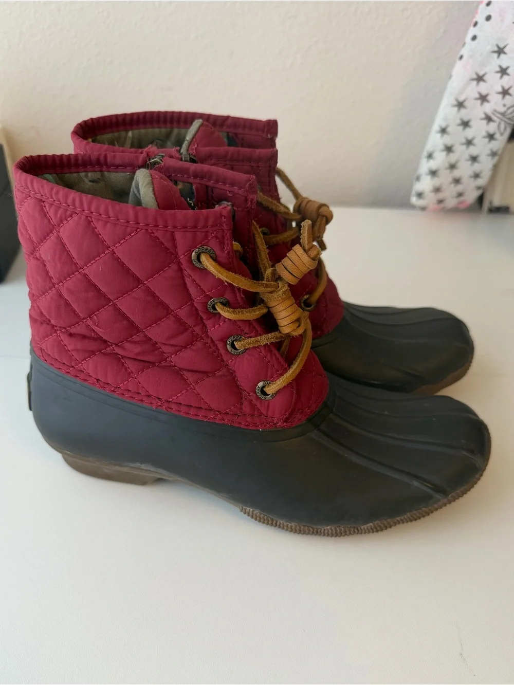 Sperry Top Sider Quilted Waterproof Rubber Duck Boots Women's Size 6.5 Red